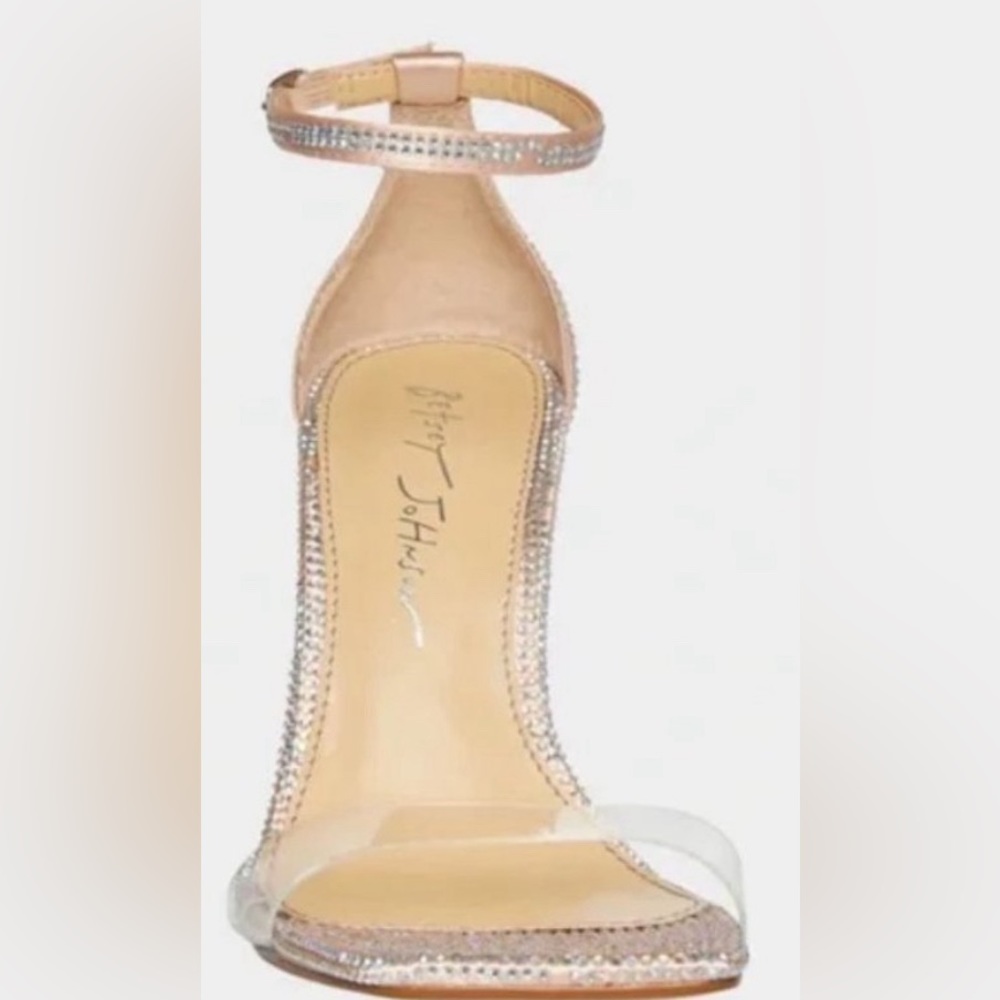 Betsy Johnson SB- Cole Champaign rhinestone ankle strap heels 8.5